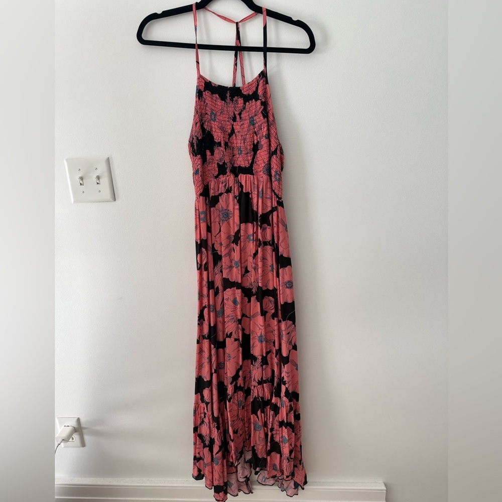 Free People Heatwave Pink Floral Maxi Dress with Smocked Bodice